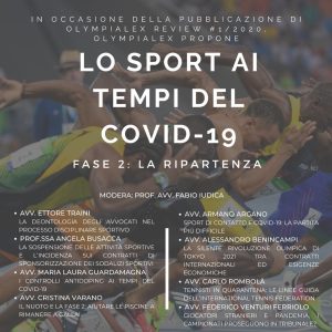 27 aprile 2020, Webinar Olympialex "Lo Sport ai tempi del Covid-19"