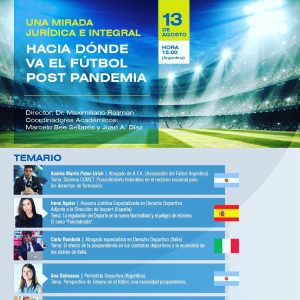 13 agosto 2020, Webinar IuSport (in spagnolo) "Hacia dónde va el Fútbol post Pandemia"